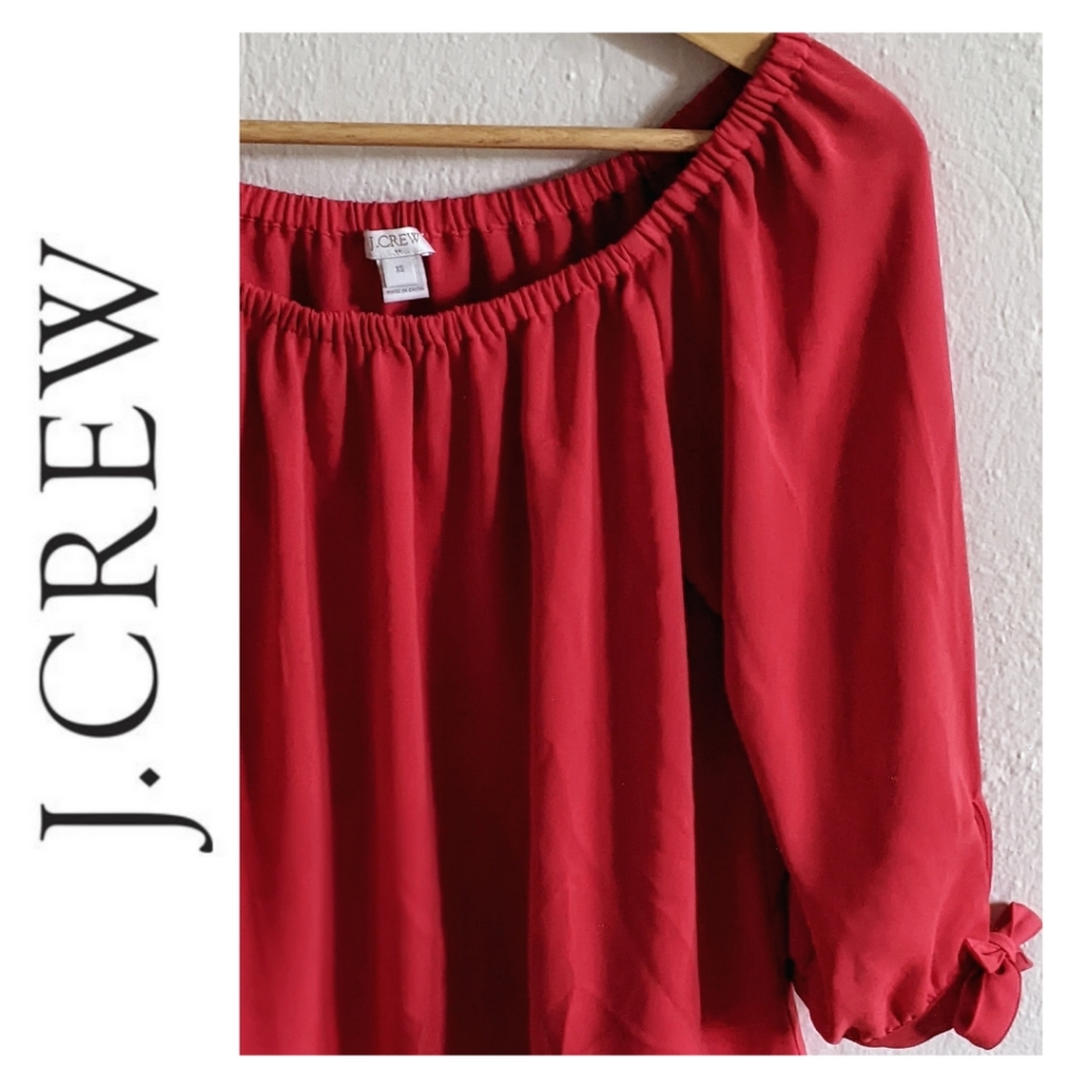 J.Crew | Cold Shoulder Blouse | Chiffon | 3/4 Sleeve | XS | Vibrant Red!
